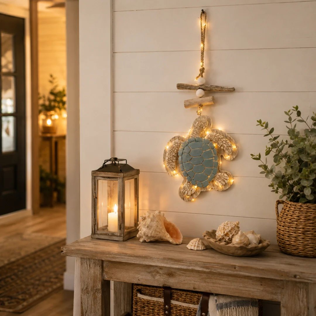 Lighted Coastal Sea Turtle Hanging Wall Decor with Remote