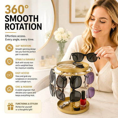 🕶️✨360° Rotating Sunglasses Organizer Stand — Eyewear Rack with Tray