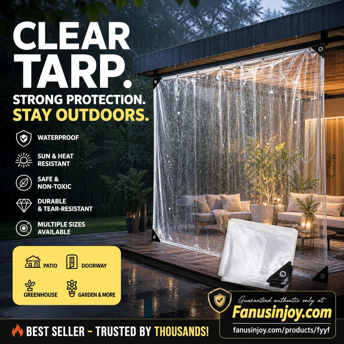 🌧️Heavy-Duty Clear Tarp – Outdoor Coverage Without Blocking the Light