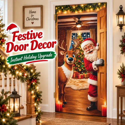 🌟Last day 50% OFF🎄Santa Christmas Door Cover with Elastic Edges | Reusable Holiday Decor🎅