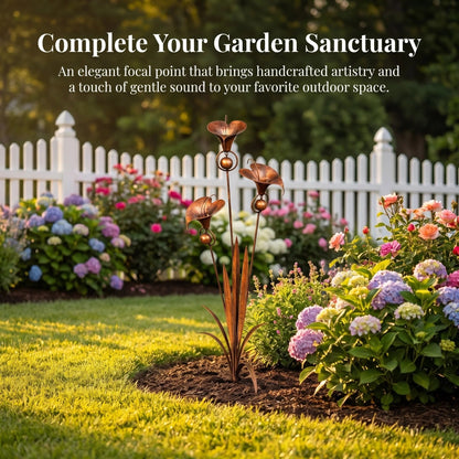 🌿Flamed Copper Three Calla Lilies Garden Stake with Bells