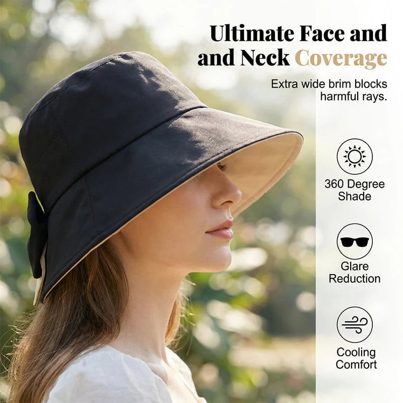 🔥Hot Sale 👒-  Women's Bowknot Wide Brim Sun Protective Hat