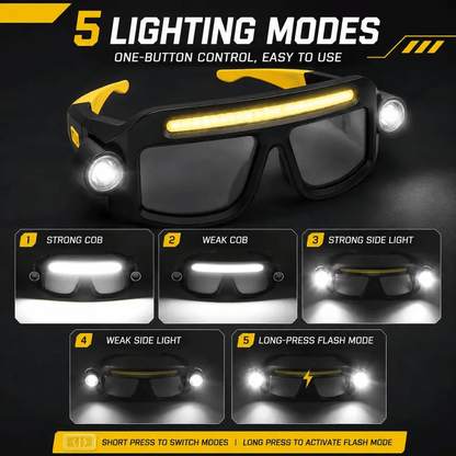 ⚡ Hands-Free LED Headlamp Glasses — 5 Lighting Modes for Work, Repairs & Outdoor Use