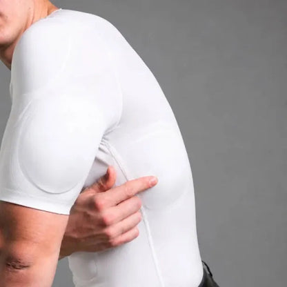 💪Men's Removable Padded Compression Shirt – Muscle Shaper Bodybuilder Tee, Seamless Short Sleeve, Slim Fit, 4-Way Stretch