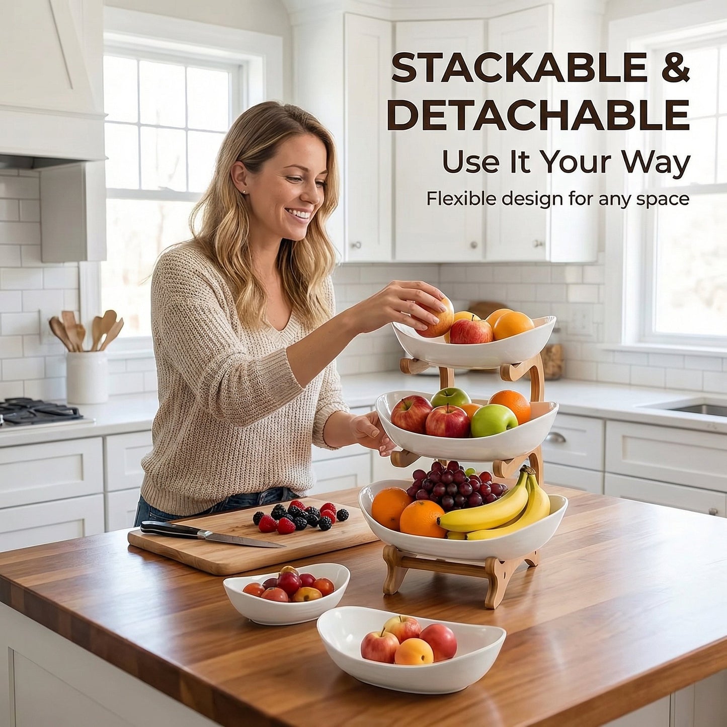 🍓2-Tier / 3-Tier Fruit Basket, Countertop Fruit Bowl(Includes Stand