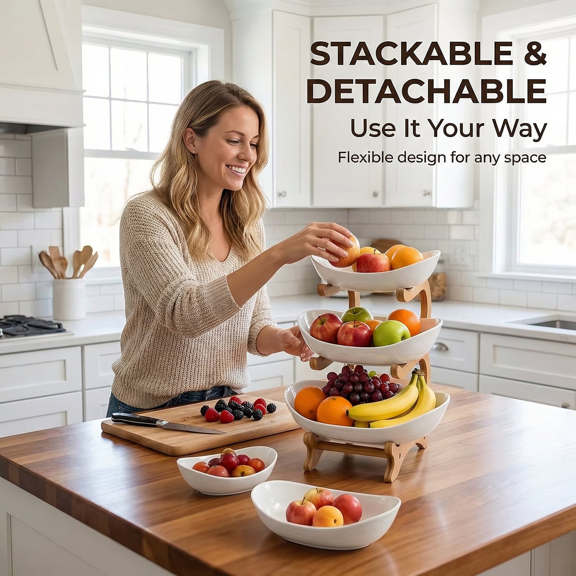 🍓2-Tier / 3-Tier Fruit Basket, Countertop Fruit Bowl(Includes Stand