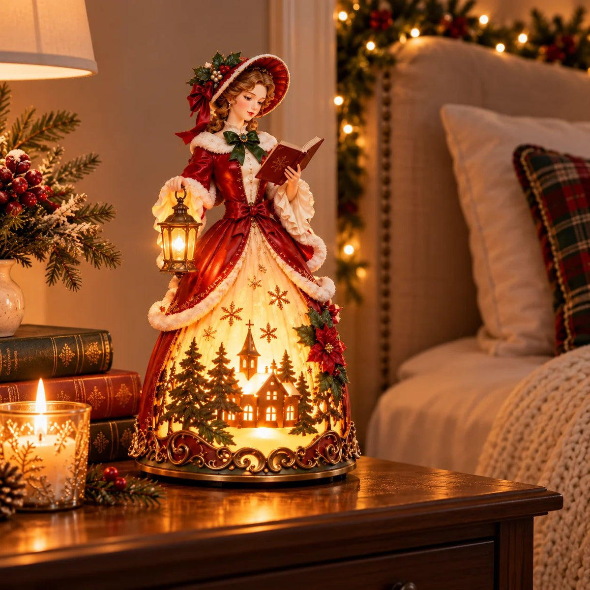 🎄 Victorian Christmas Caroler Lady Lamp – Lighted Holiday Tabletop Decor