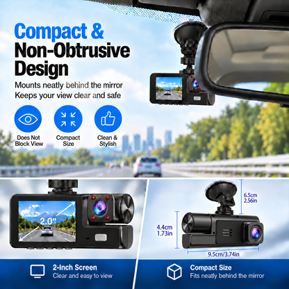 👀Upgraded 360° Protection Dash Cam: 🚗Triple-Lens 1080P Front • Cabin • Rear – Never Drive Blind Again! 🚗🛡️