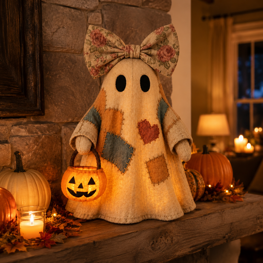 🔥 49% Off Today - 👻🎃 Vintage Patchwork Ghost Decor(✨ LED Pumpkin Lantern}