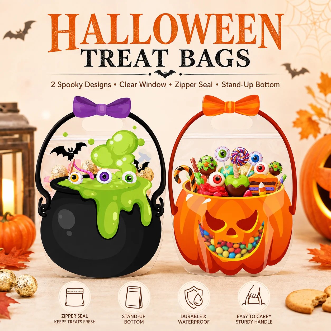 🎃Halloween Plastic Goodie Bags, Candy Gift Bags with Handle
