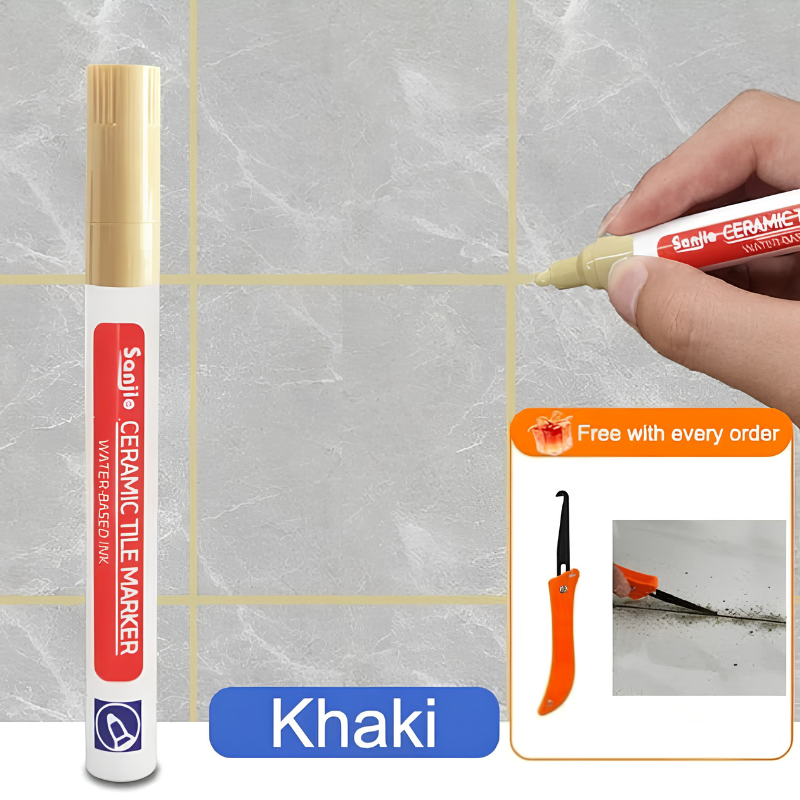 TileMarker 1+2 FREE - Anti-Mold Ceramic Tile Joint Pen Marker with Grout Hook Knife