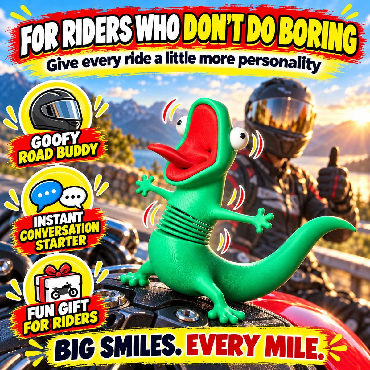 🏍️ Wobbling Spring Lizard Motorcycle Ornament – Funny Road-Vibration Rider Buddy