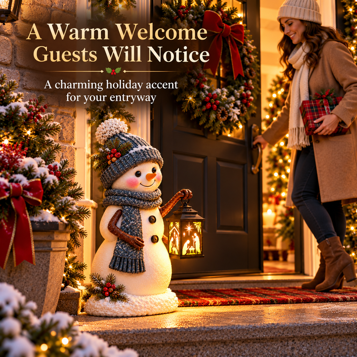 ⛄ Last Day 49% Snowman Nativity Glow™ –  Christmas Step Light with Holy Family Projection