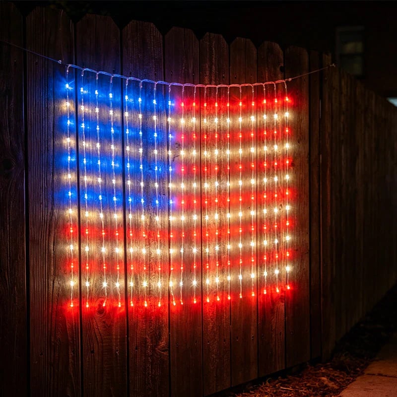 ✨Patriotic Flag Net Lights – USB, Waterproof, 50,000-Hour✨