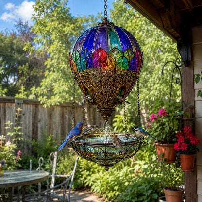 🔥😍🌈 Stained Glass Hot Air Balloon Bird Feeder Fountain🐦