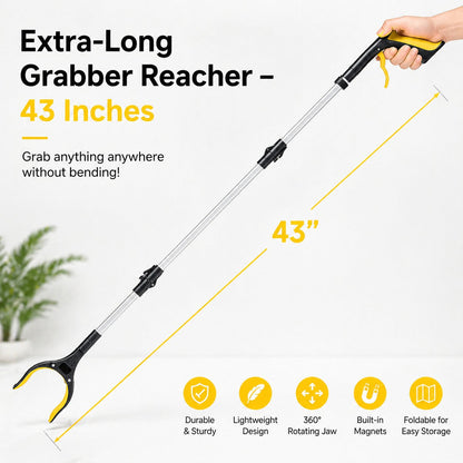 📚 Sale 49% OFF 43" Extra Long Grabber Reacher Tool – Heavy Duty with 360° Rotating Jaw & Magnets