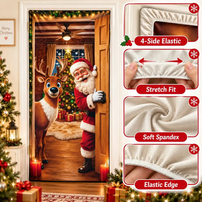 🌟Last day 50% OFF🎄Santa Christmas Door Cover with Elastic Edges | Reusable Holiday Decor🎅