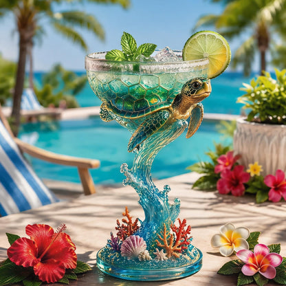 🦜Parrot Paradise Margarita Glass🐢 Tropical Coastal Collector Cocktail Goblet