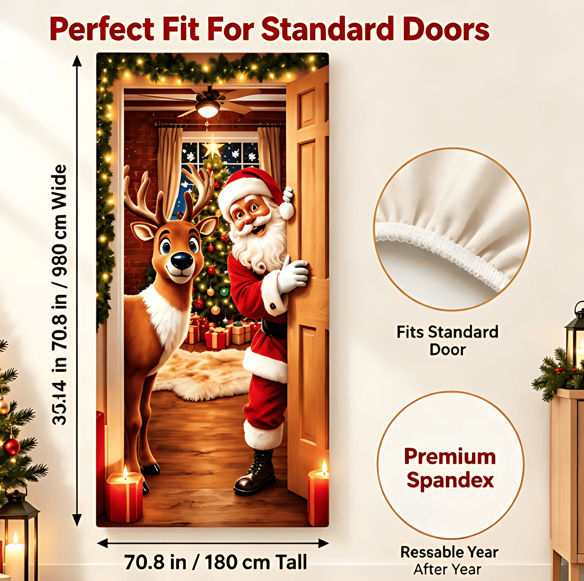 🌟Last day 50% OFF🎄Santa Christmas Door Cover with Elastic Edges | Reusable Holiday Decor🎅