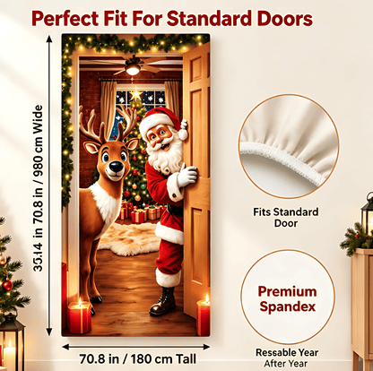 🌟Last day 50% OFF🎄Santa Christmas Door Cover with Elastic Edges | Reusable Holiday Decor🎅