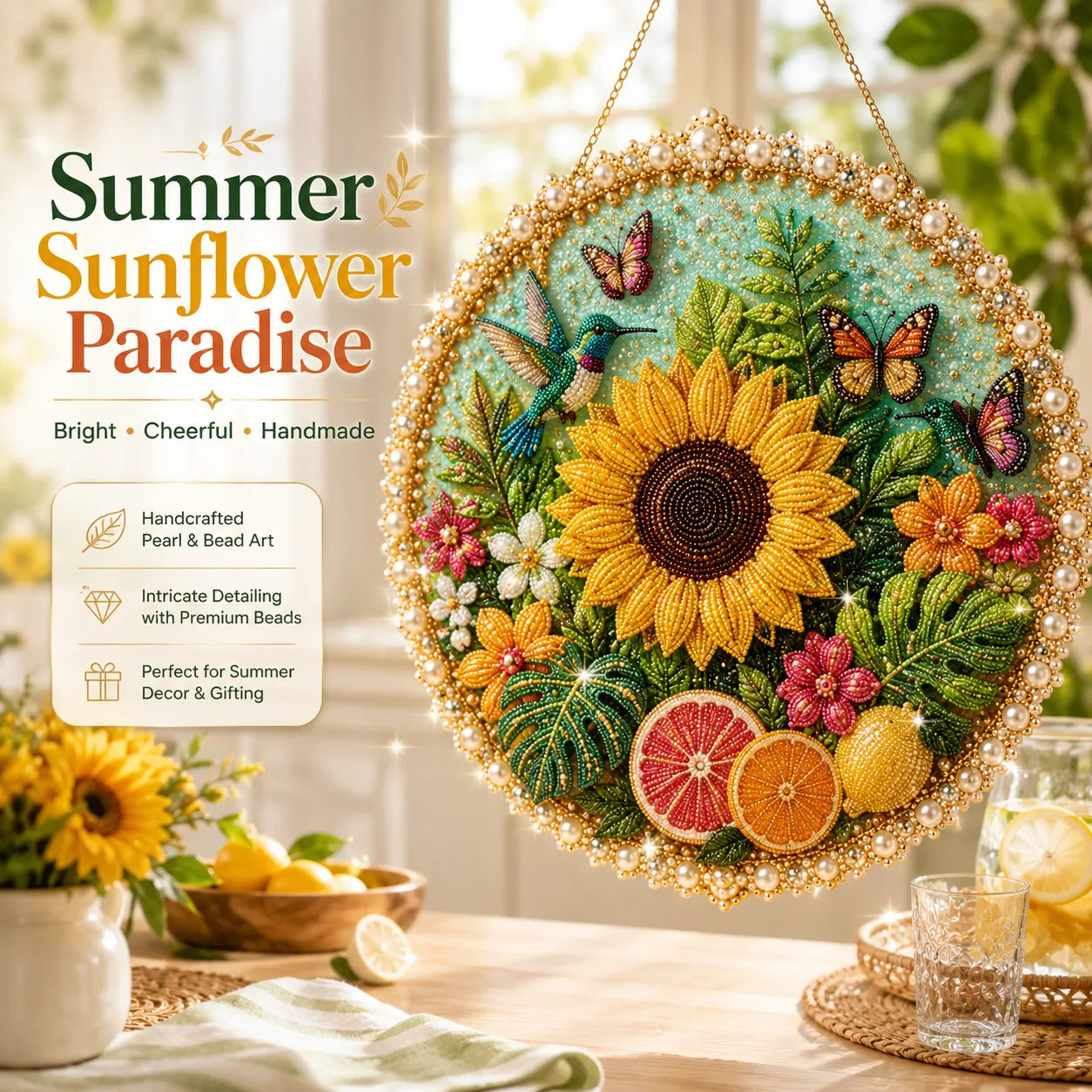 🌸🌻🍂🎄✨ Four Seasons & Holiday Pearl Art Hanging Wreath Kit | Luxury Flocked Canvas with Scratch-Resistant Non-Fading Pearl Beads DIY Handmade Seasonal Decor 💎