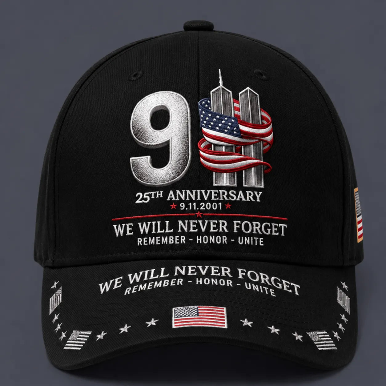 ⚡️9/11 25th Anniversary We Will Never Forget Embroidered Memorial Baseball Cap – Unisex Patriotic Memorial Hat🧢 100% Cotton