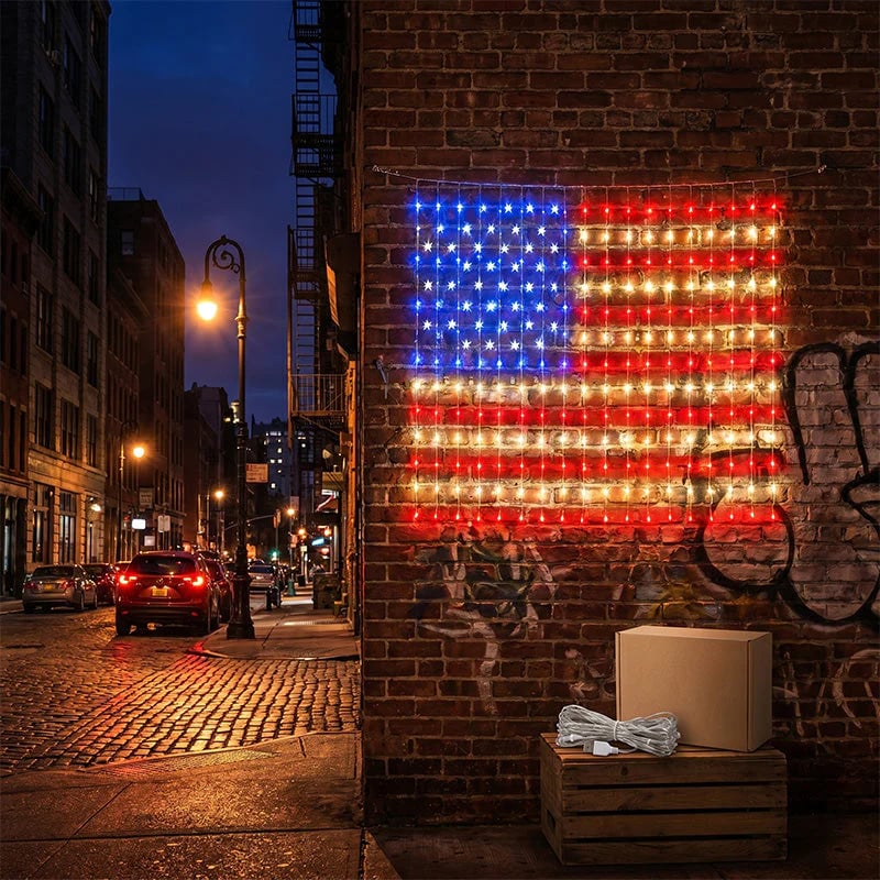 ✨Patriotic Flag Net Lights – USB, Waterproof, 50,000-Hour✨