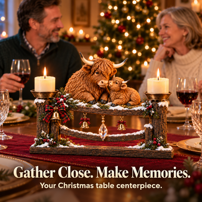 🎄 Highland Cow Mama & Baby Double Candle Holder – 🕯️ A Heartwarming Christmas Centerpiece