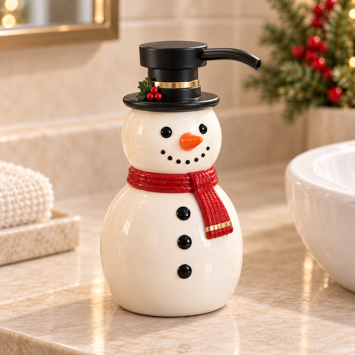 🎄 Christmas Cheer Ceramic Soap Dispenser – A Festive Touch for Your Sink ✨