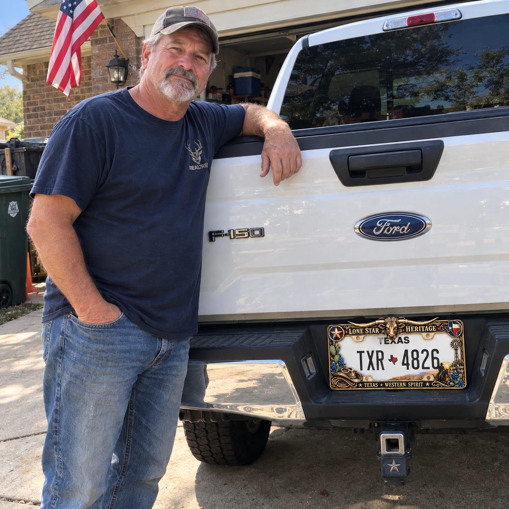 🐂 Texas Longhorn Western Metal License Plate Frame – Vintage Cowboy & Lone Star Ranch Gift 🤠