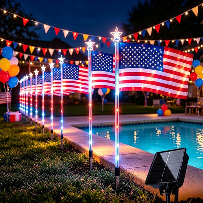 🔥🔥🔥8 Pack Solar American Flag Lights Outdoor,American Flag Pathway Lights, Solar Flag Lights, Auto On/Off 8Modes IP65 Waterproof, 4th of July Decorations Outdoor for Yard Garden Memorial Day 250Th-JKL