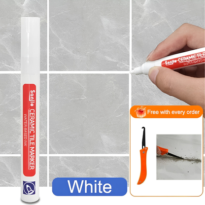 TileMarker 1+2 FREE - Anti-Mold Ceramic Tile Joint Pen Marker with Grout Hook Knife