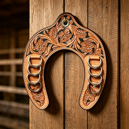🔥 Handcrafted Leather Horseshoe Wild Rag Holder | Western Scarf & Bandana Organizer (📦Buy 2 Free Shipping)