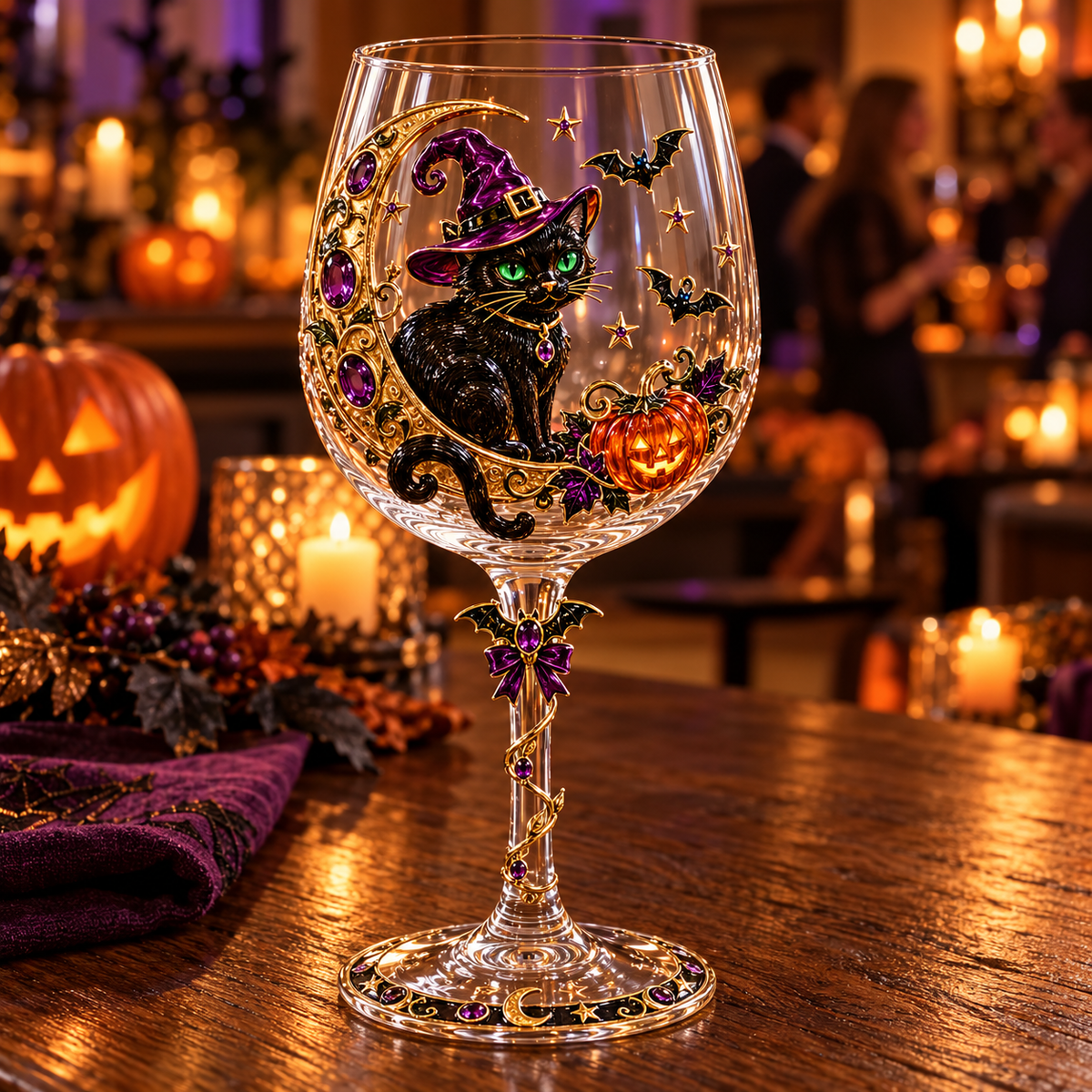 🎃 Enchanted Halloween Wine Glass – ✨ Stunning 3D Details for Spooky Sips & Magical Nights