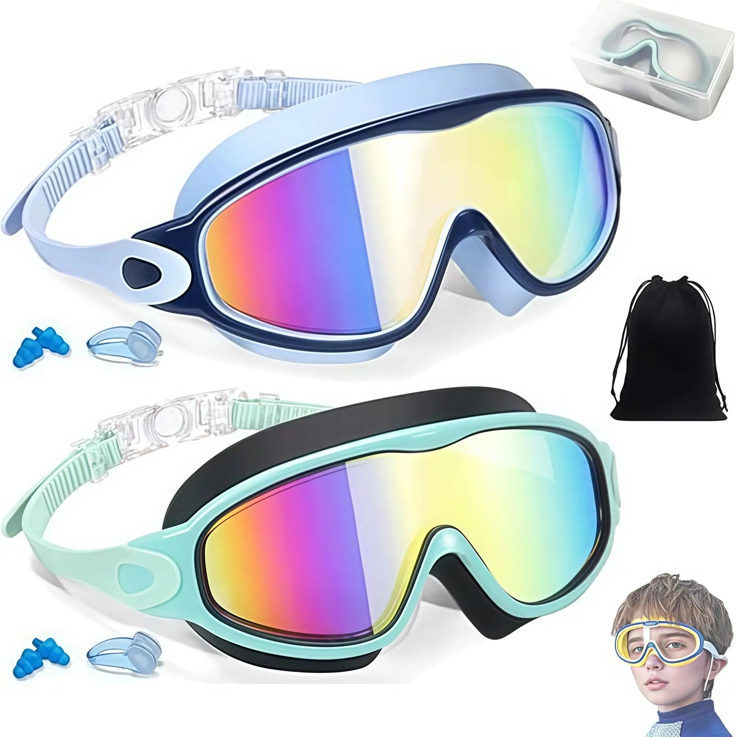 🏆🏊 Crystal Clear Kids Swim Goggles (2-Pack) | Anti-Fog, Leak-Proof & UV Protection