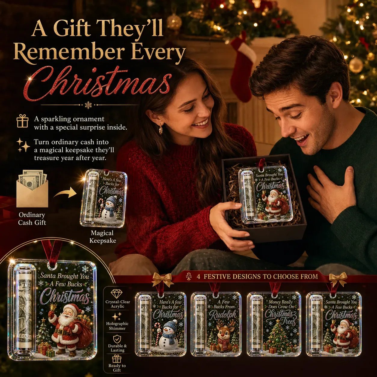 Christmas Cash Gift Ornament — Crystal Money Holder