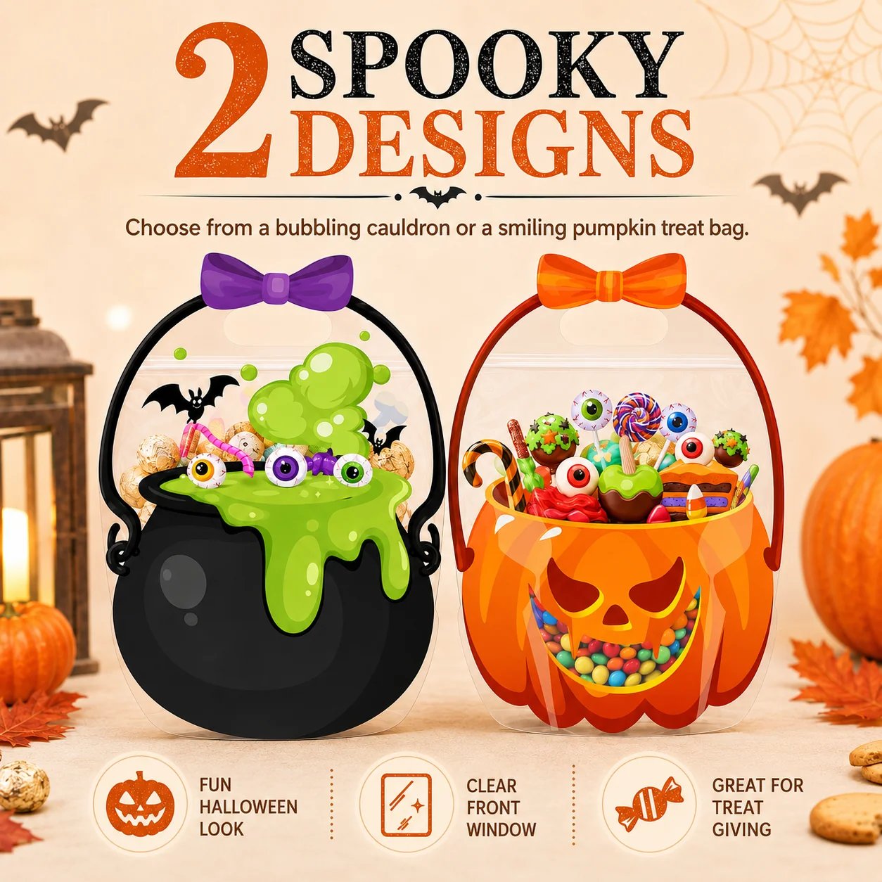 🎃Halloween Plastic Goodie Bags, Candy Gift Bags with Handle