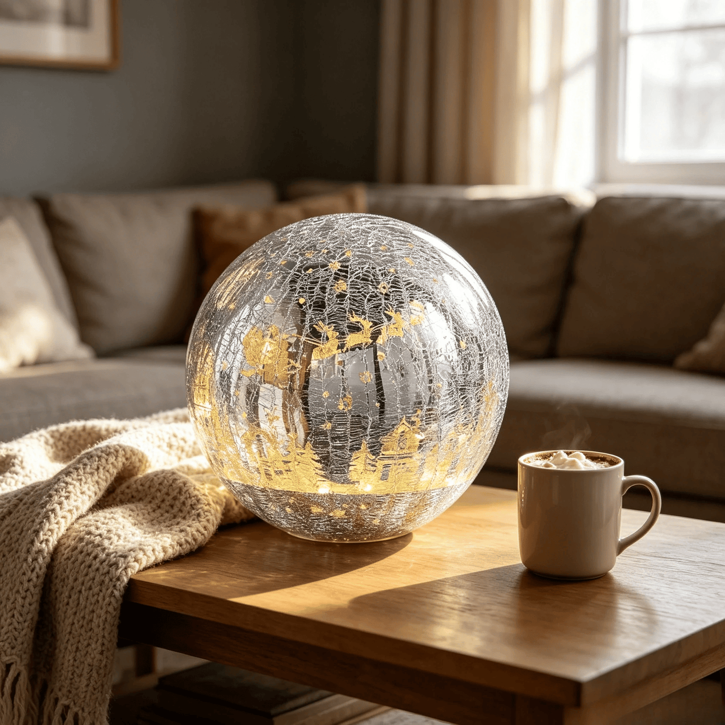 🎁🎉Only $35.99 This Week🎉✝️Light-up cracked glass ball with Jesus and reindeer design🫎