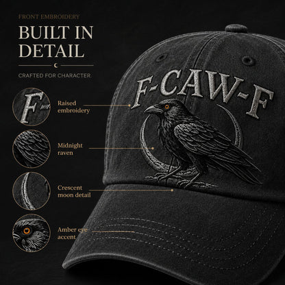 F-CAW-F Midnight Edition Raven Cap – Vintage Washed Embroidered Crow Hat