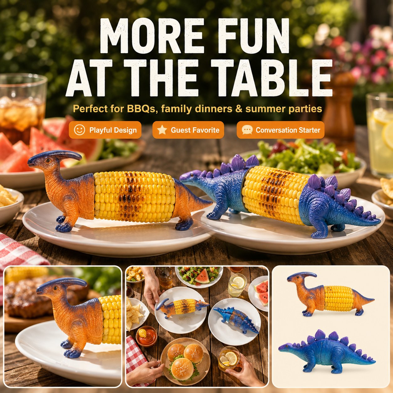 🔥Last Day Promotion🦖Dinosaur Corn Holders for Corn On The Cob🧒 - Funny Corn Cob Holder for Kids and Adults with Stainless Steel Prongs🌽