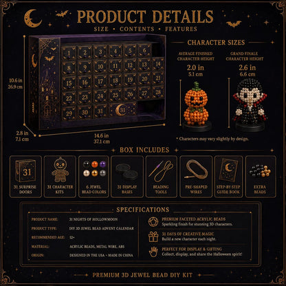 🎉🎃 Hollowmoon 31-Night Jewel-Bead Countdown Calendar| 31 Daily DIY Characters, Complete Craft Supplies & Midnight Parade Display 💎✨