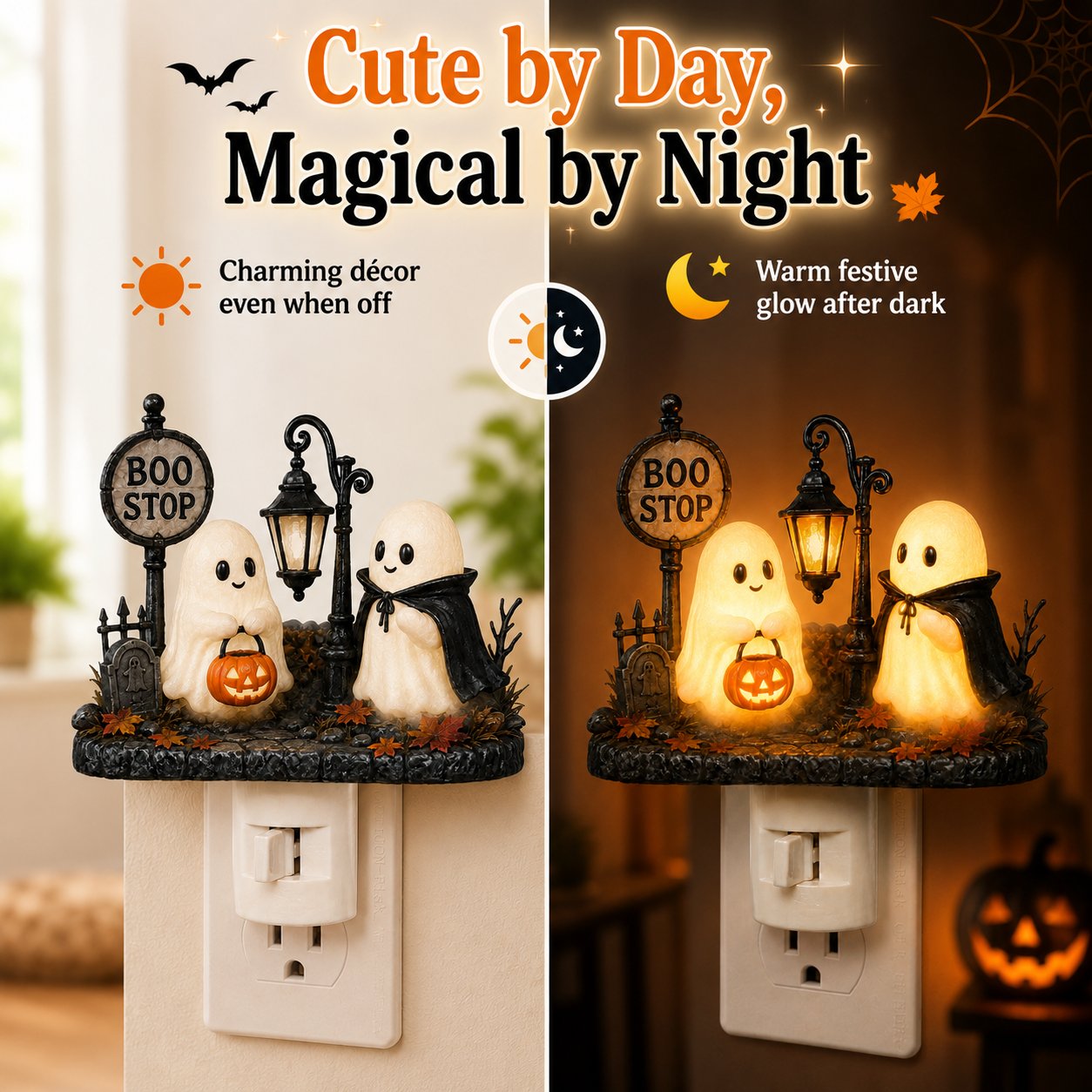 🎉👻🎃 Boo Stop Ghosts Plug-In Halloween Night Light