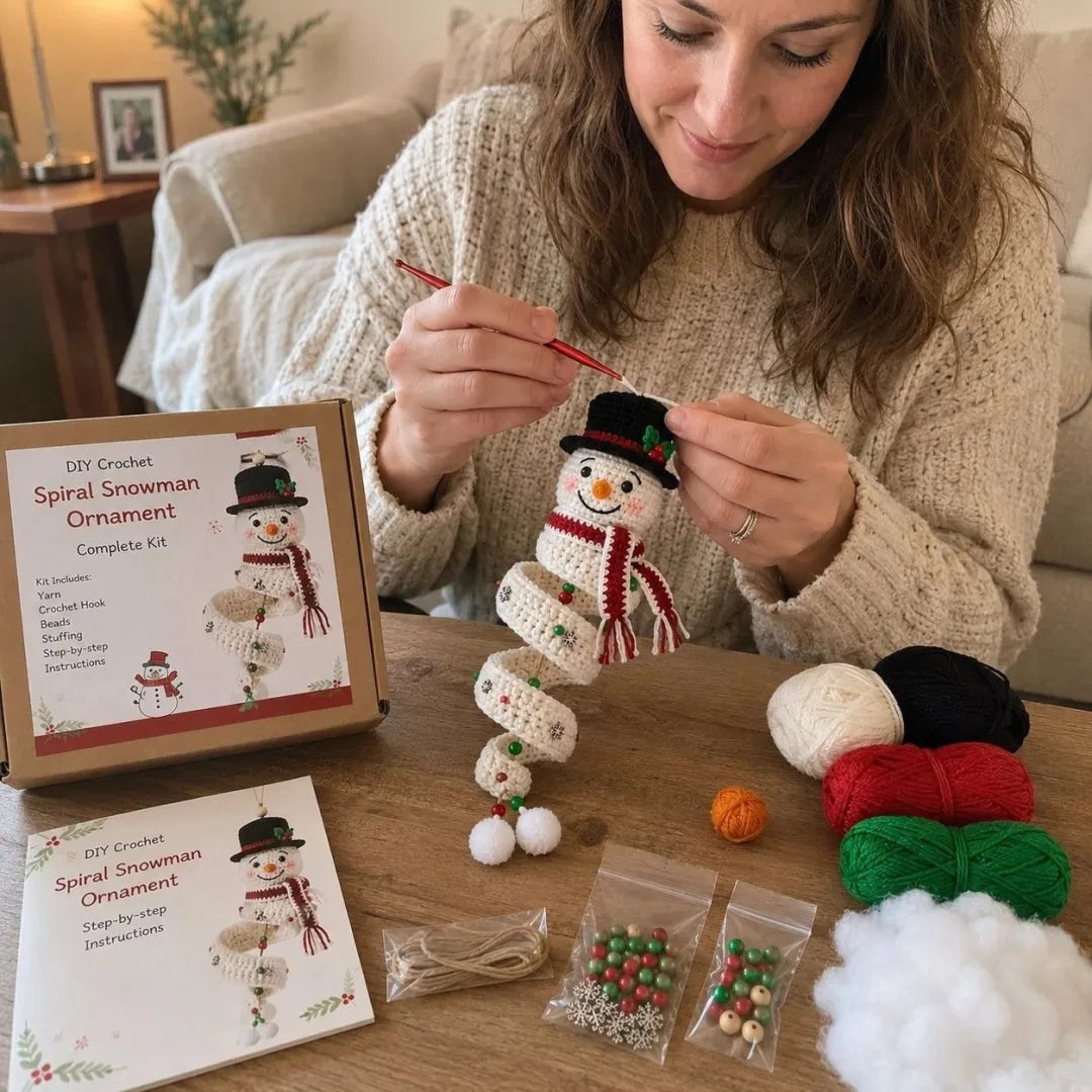 ☃️ DIY Spiral Crochet Snowman Kit