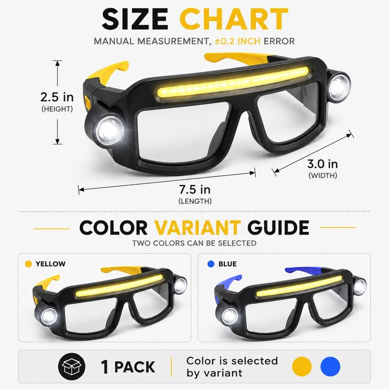 👓Hands-Free LED Work Glasses with Wide Front Beam, Side Lights & Over-Glasses Fit👓