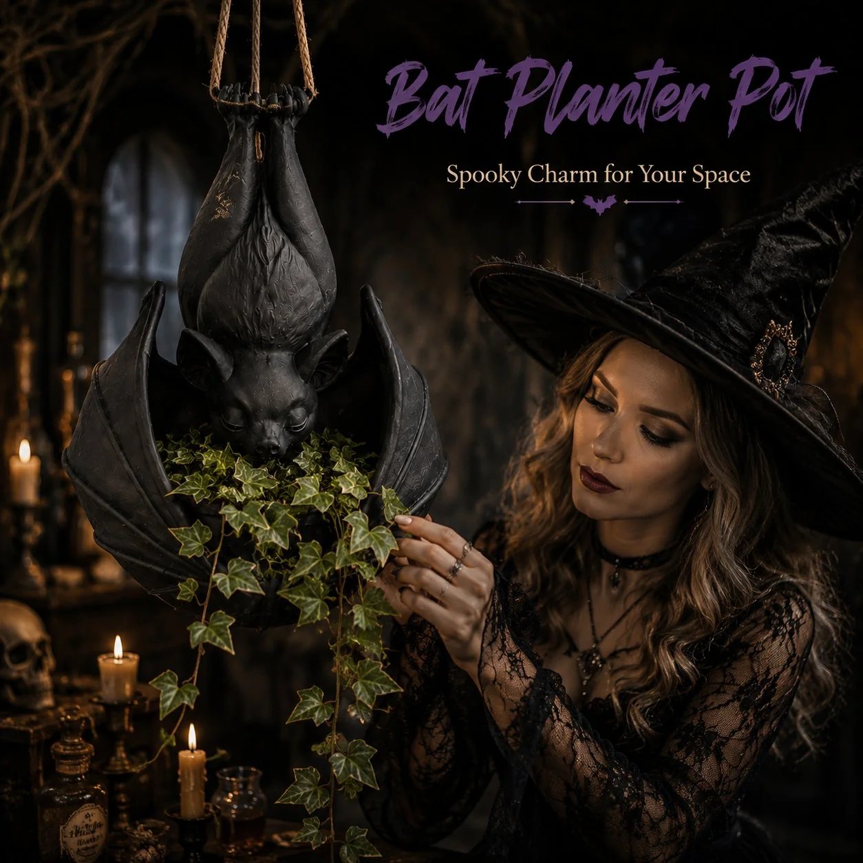 🎉🦇 Hanging Bat Plant Pot🎃Spooky Garden Decor Planter
