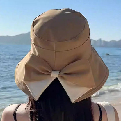 🔥Hot Sale 👒-  Women's Bowknot Wide Brim Sun Protective Hat