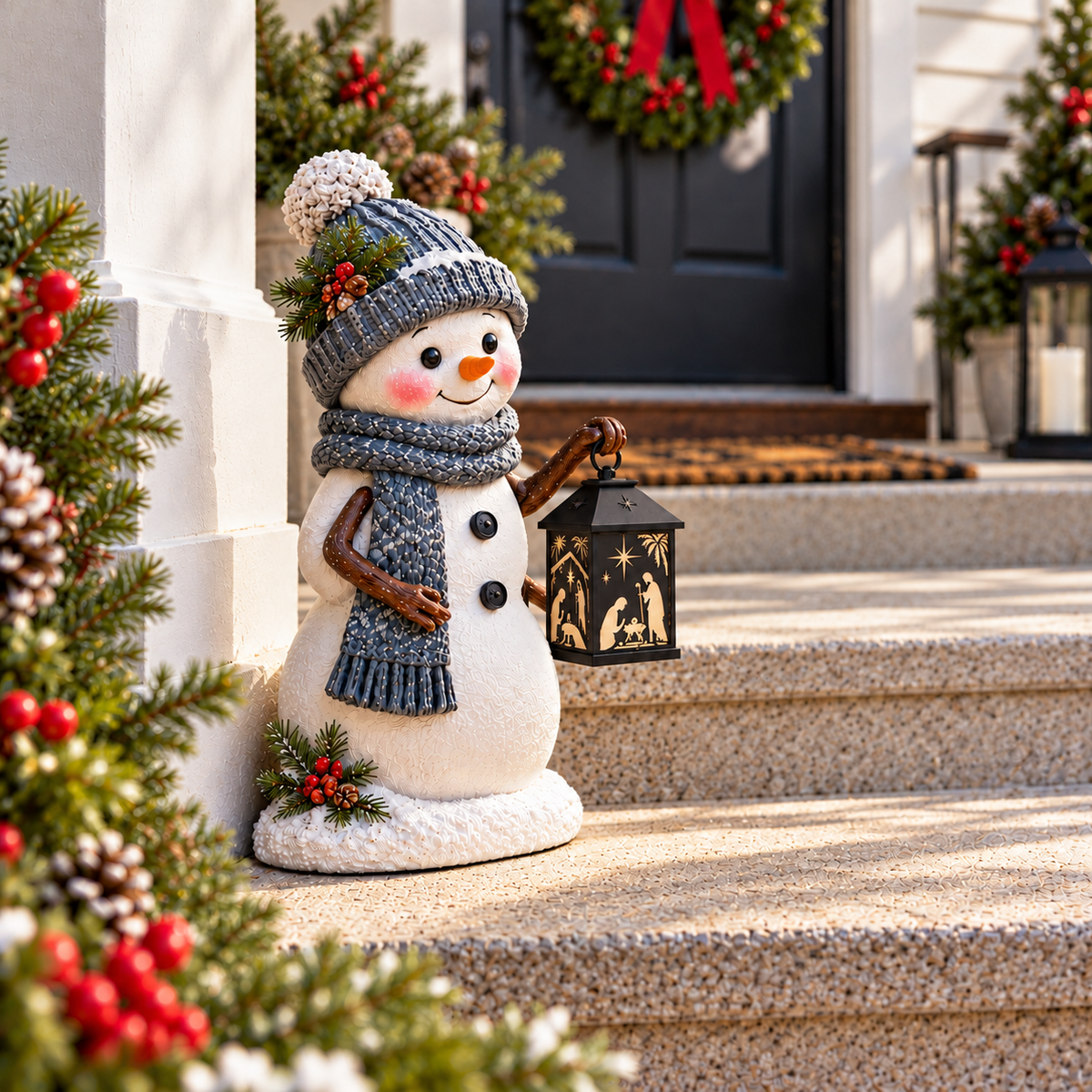 ⛄ Last Day 49% Snowman Nativity Glow™ –  Christmas Step Light with Holy Family Projection
