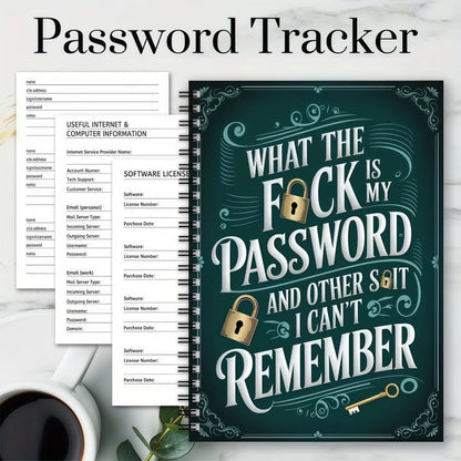 📅Funny Password Notebook - Spiral Bound with Lock Icons & Funny Security Phrases✍️