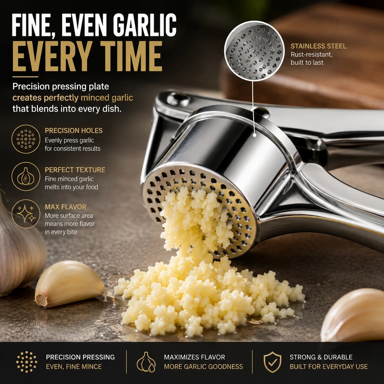 🔥😍 Heavy-Duty Stainless Steel Garlic Press – Fresh Minced Garlic in Seconds