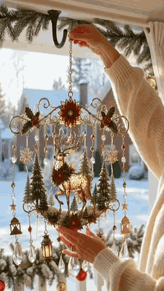 Christmas Stained Glass Window Hanging Suncatcher
